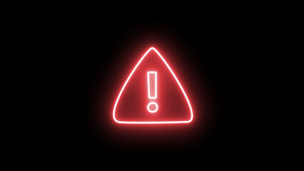 red color neon warning sign on the black background. warning icon. hazard warning attention sign with exclamation mark symbol. - obrazy, fototapety, plakaty