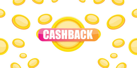 vector cash back horizontal banner design template with cashback icon and coins isolated on white background. cashback or money refund label horizontal banner. Cash back badge