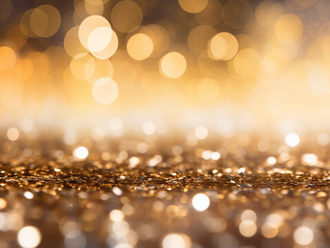 Yellow gold shiny background with highlights and bokeh, festive Christmas background