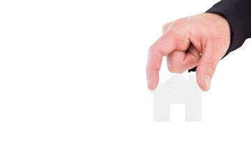 Digital png illustration of hand holding house on transparent background