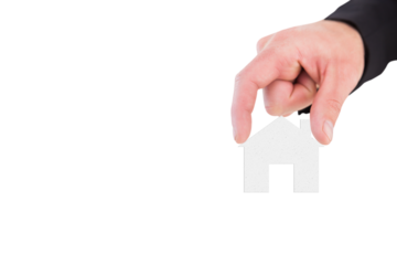 Digital png illustration of hand holding house on transparent background