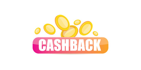 vector cash back horizontal banner design template with cashback icon and coins isolated on white background. cashback or money refund label horizontal banner. Cash back badge