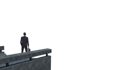 Digital png illustration of businessman standing on bridge on transparent background