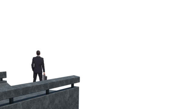 Digital png illustration of businessman standing on bridge on transparent background - Powered by Adobe