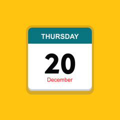 december 20 thursday icon with yellow background, calender icon