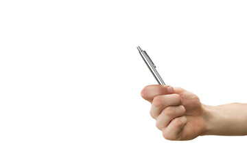 Digital png illustration of hand holding pen on transparent background
