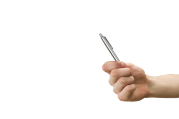 Digital png illustration of hand holding pen on transparent background