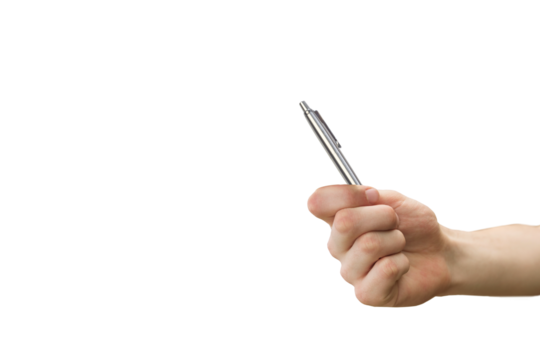 Digital png illustration of hand holding pen on transparent background