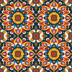 Seamless pattern with mandalas. Vintage decorative elements. Hand drawn oriental background. Tribal motifs.