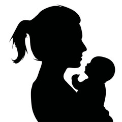 A woman with a baby in her arms Silhouette vector is black on a white background. Vector illustration