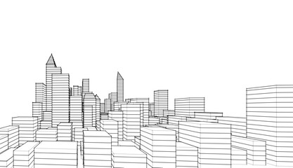 Modern city sketch 3d illustration