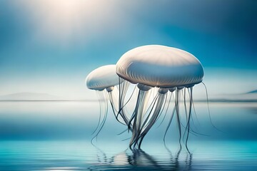 jellyfish in the ocean - obrazy, fototapety, plakaty
