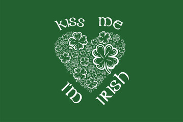Digital png illustration of kiss me i'm irish text and heart of clovers on transparent background