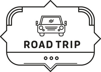 Digital png illustration of badge with car and road trip text on transparent background