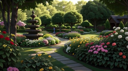beautiful garden with colorful flowers and plant