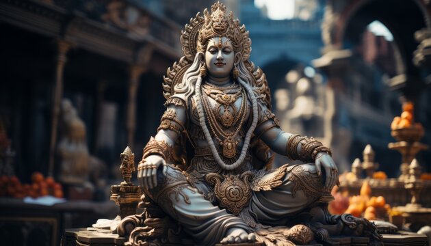 Divine statue of the male god of Hinduism in Asia, India. Made in AI