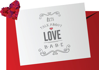 Digital png illustration of card with let's talk about love babe text on transparent background