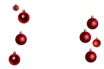 Digital png illustration of many red christmas balls on transparent background