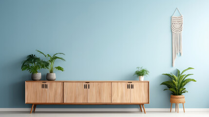 a wooden sideboard in a inviting living room interior design ai generated