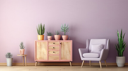 a wooden sideboard in a light living room interior design ai generated