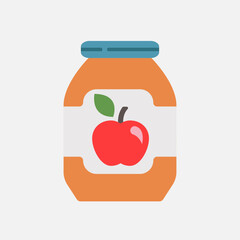 Handmade Apple jam. icon. Glass jar of natural  jelly. Fruit juice or marmelad. Organic food for breakfast. Vector illustration