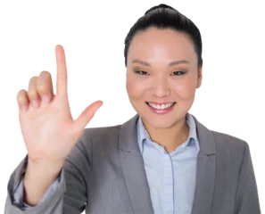 Selbstklebende Fototapete Asiatische Orte Digital png photo of happy asian businesswoman standing on transparent background