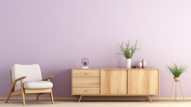 a wooden sideboard in a minimalistic living room interior decoration ai generated