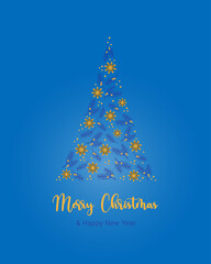 Blue card Christmas with fir branches and anise stars and red berries. Vector illustration