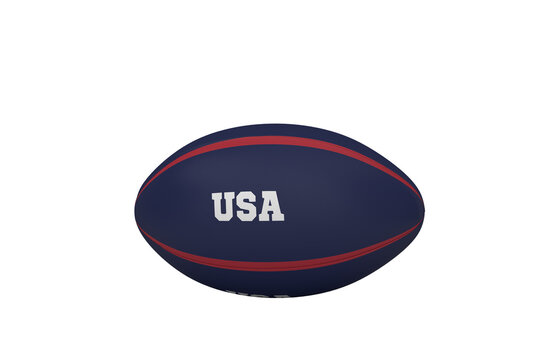 Digital png illustration of navy rugby ball with usa text on transparent background