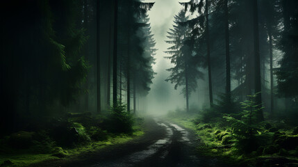 Obraz premium dark foggy foggy mountain forest landscape