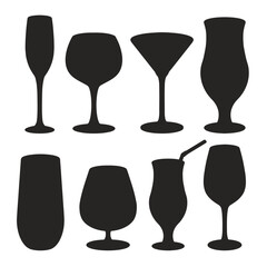 Glasses drinks monochrome set silhouette
