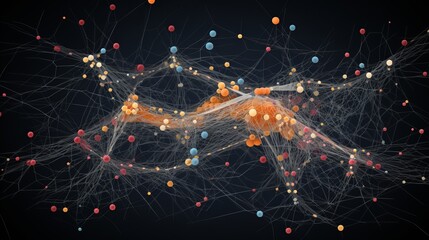 A visual representation of neural networks with interconnected nodes and flowing information, representing the computational processes and learning capabilities of AI systems. AI generative.