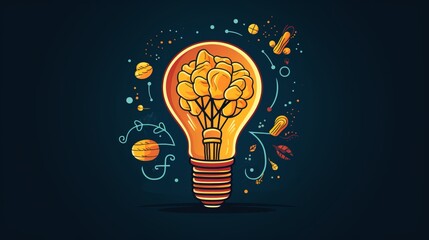 Creative idea with brain and light bulb illustration. AI generative.