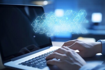 email marketing concept, hand texting on keyboard, send e-mail or newsletter, transparent notification, cyber punk tone, realistic, 4k AI Generated