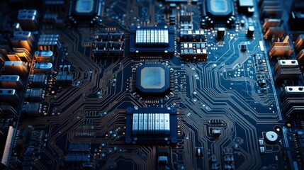 Electronic circuit board. Computer motherboard. AI generative.