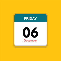 december 06 friday icon with yellow background, calender icon