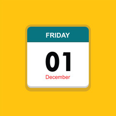 december 01 friday icon with yellow background, calender icon