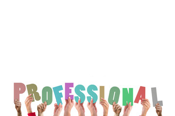 Digital png illustration of hands with proffesional text on transparent background