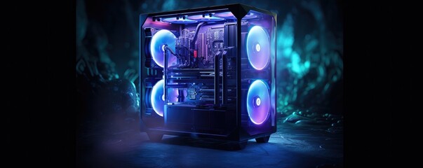 Fototapeta na wymiar Modern style gaming pc with water cooling and lights. Generative ai