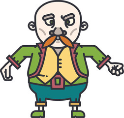 Digital png illustration of colourful character with mustache on transparent background