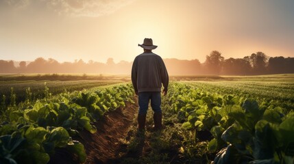 Fototapeta premium Sustainable agriculture. A farmer in a field. AI generative.