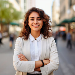 portrait of smiling young woman in business suit