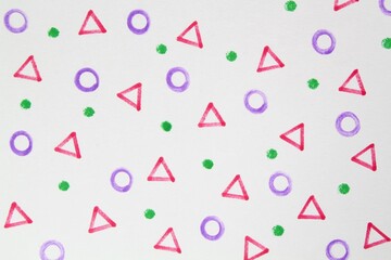 Felt pen doodle colored triangle, circle and dots scribbles. Abstract texture drawn with felt-tip pen. Colorful felt tip ink markers handwritten drawn lines. Sketch concept. Seamless pattern