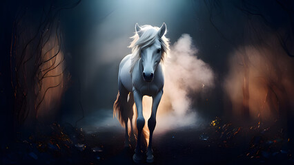 horse in forest at night, Illustration by Generative Ai