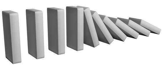 The blocks domino are pushing. Trends and problems concept. Isolated on transparent png background