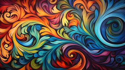 Swirling patterns of intense and contrasting colors that seem to melt and fuse together