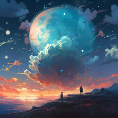Obraz premium landscape with mountains and moon