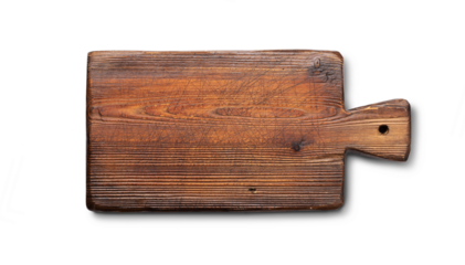 Wooden cutting board on transparent background