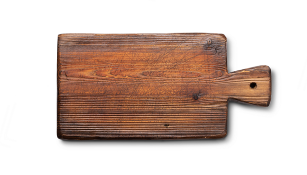 Wooden cutting board on transparent background