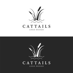 Cattails or reed river grass plant logo template design premium quality.